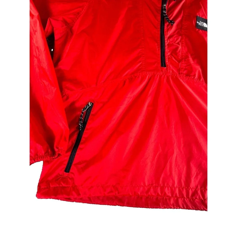 The North Face Windbreaker Jacket Mens S Red Half Zip Pockets Hooded Long Sleeve